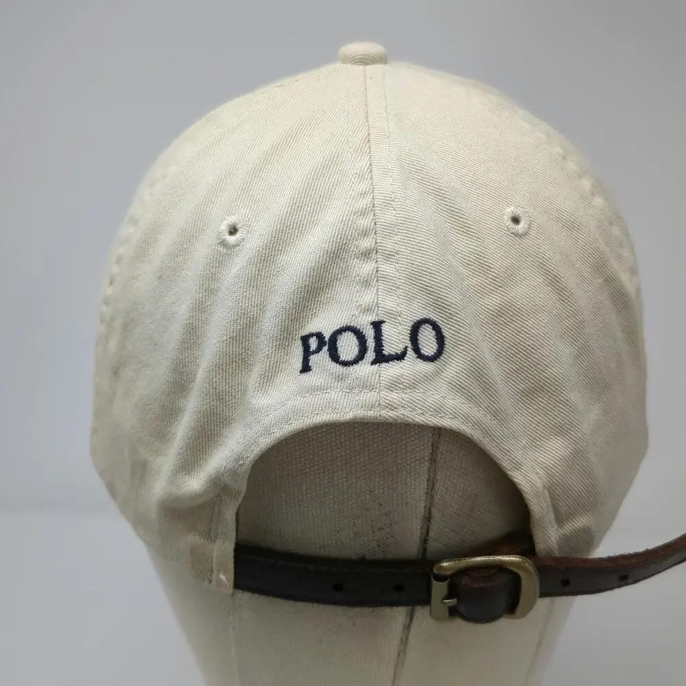 Polo Ralph Lauren Baseball Cap Beige One Size Leather Strapback Pony Logo Hat